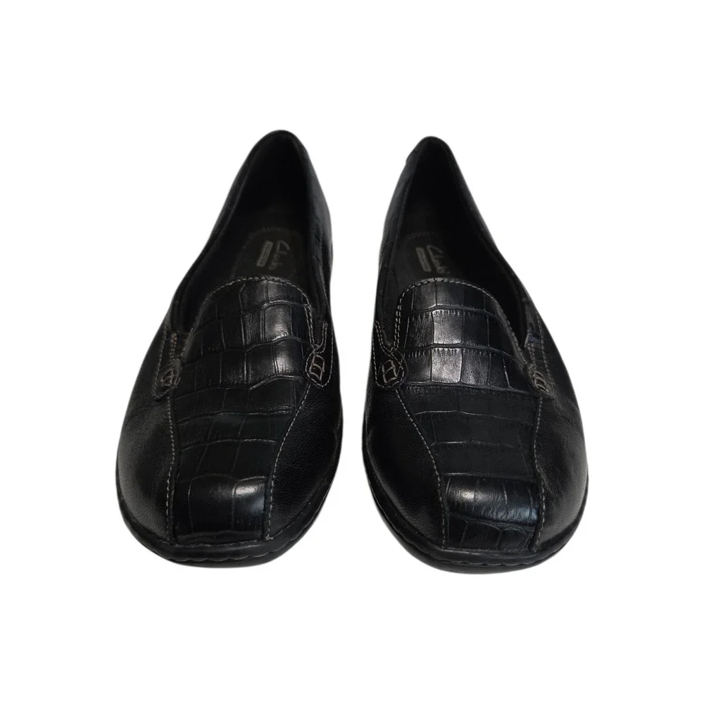 Clarks Collection Black Leather Croc‎ Embossed Loafers Womens 8